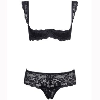Lace Sleeve Sponge Bra & Panty Set with Black Stockings – Feminine Temptation