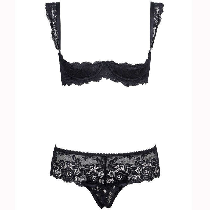 pure white lace sponge steel support Dew bra mid-waist free underwear women's sexy lingerie suit - Image 5