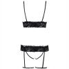 Sexy Lace Pajama Set with Open Front and Leg Garter