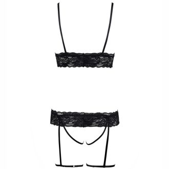 Sexy Lace Pajama Set with Open Front and Leg Garter