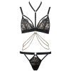 Ultra-Thin Gold Silk Lace Triangle Bra & Low-Waist T-Pants Set