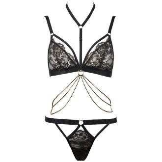 Ultra-Thin Gold Silk Lace Triangle Bra & Low-Waist T-Pants Set
