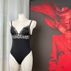 Women's Black Lace V-Neck Cotton Crotch Bodysuit Jumpsuit