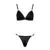 Gold Chain Halter Lace Bralette Thong Set