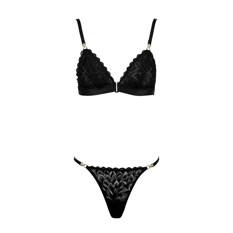 Gold Chain Halter Lace Bralette Thong Set - Image 4