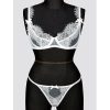 White Eyelash Lace French Style Bra & Panty Set with Steel Ring Tulle