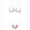 White Rose Embroidered Mesh Steel Bracket Open Crotch Bra Set for Women