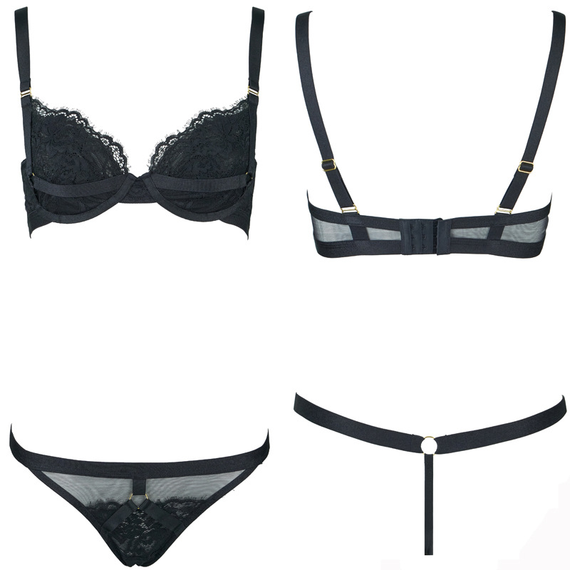 Lace Elastic Memory Wire Double Layer Micro Push-up Bra Set - Image 7