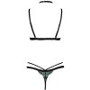 Delicate Green Embroidery Black Mesh Triangle Cup Thong Suit with Diamond Chain Neck