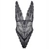 Black Elastic Lace Deep V Backless Bodysuit with Cross Straps