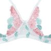 White Rose Embroidered Mesh Steel Bracket Open Crotch Bra Set for Women