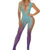 Sexy Gradient Mesh Suspender Jumpsuit Fishnet Bodysuit
