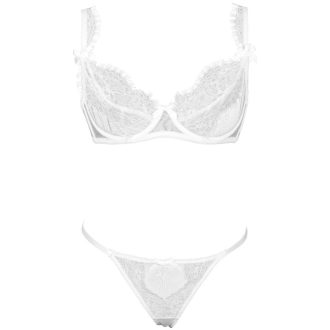 White Eyelash Lace French Style Bra & Panty Set with Steel Ring Tulle
