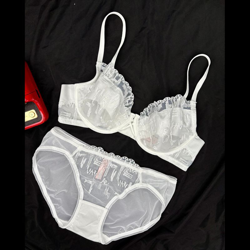 Sexy Lace Mesh Bra & Brief Set - Soft Steel Ring, Breathable Lingerie - Image 3