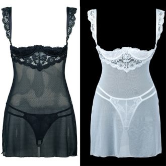 Steel Support Dew Lace Mesh Nightdress – Sexy Black & White Women’s Pajamas