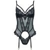 Women's Sexy Lace Mesh See-Through Jumpsuit with Open Crotch and Leg Circles - Black