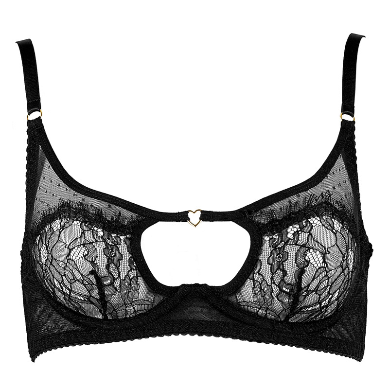 Women's Dot Mesh Eyelash Lace Bra & Briefs Set with Heart Buckle - Image 5