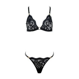 French Pure Desire Lace Triangle Cup Low Waist Thong Sexy Cross Back Lingerie Set