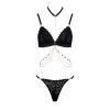 Gold Chain Halter Lace Bralette Thong Set