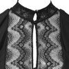 Sexy Black Lace Mesh Button Long Sleeve Jumpsuit for Women