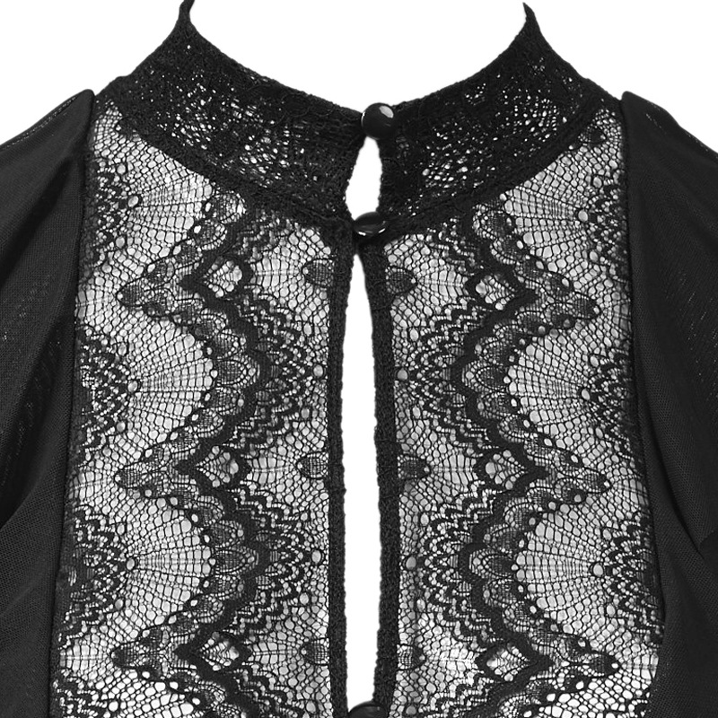 Sexy Black Lace Mesh Button Long Sleeve Jumpsuit for Women - Image 3