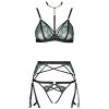 Sexy Embroidered Mesh Garter Set with Rhinestones & Open Crotch