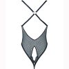 Black Mesh Heart Buckle Open Crotch Jumpsuit Sexy Perspective Temptation