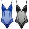 Sexy Black Lace Mesh Button Long Sleeve Jumpsuit for Women