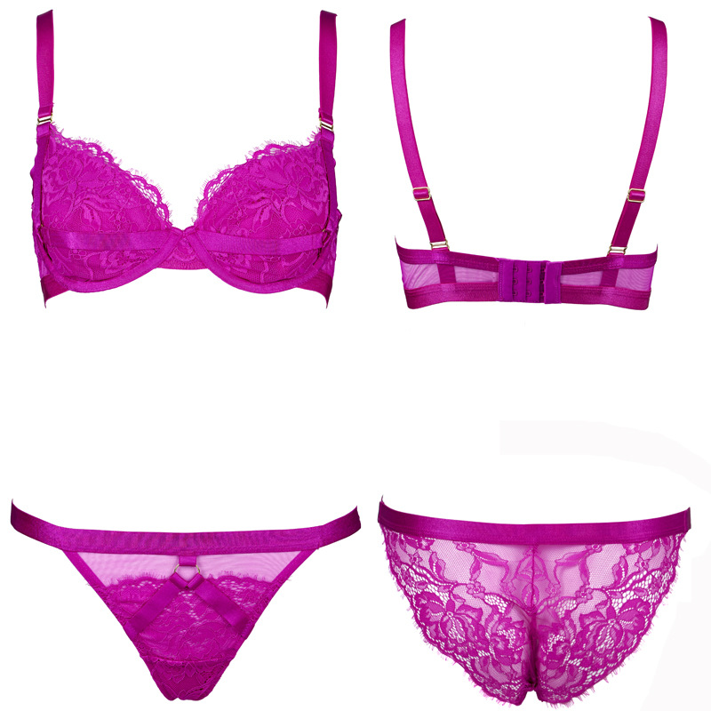 Lace Elastic Memory Wire Double Layer Micro Push-up Bra Set - Image 8