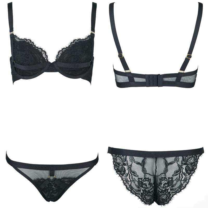 Lace Elastic Memory Wire Double Layer Micro Push-up Bra Set - Image 6