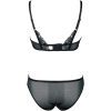Star Embroidered Mesh Bra & Low Waist Briefs Set - Black