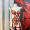 FQ2859 Mesh Embroidery Hollow Steel Ring G-String Leg Harness