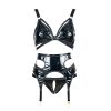 Sexy Patent Leather Micro Elastic Bra & Garter Belt Set