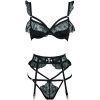 Black Heart Embroidered Mesh Satin Nightgown with Detachable Bra