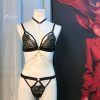Ultra-Thin Gold Silk Lace Triangle Bra & Low-Waist T-Pants Set