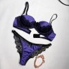 Sexy Satin Lace Patchwork Cotton Cup Low Waist Bra & Briefs Set