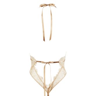 Golden Deep V Halter Jumpsuit with Gilding Lace & Beauty Back Strap