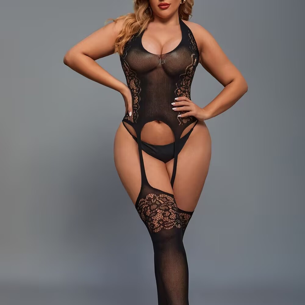 Women's Long Sleeve Hollow Out Mesh Fishnet Bodysuit Bandeau Bikini Style Lingerie - Image 8