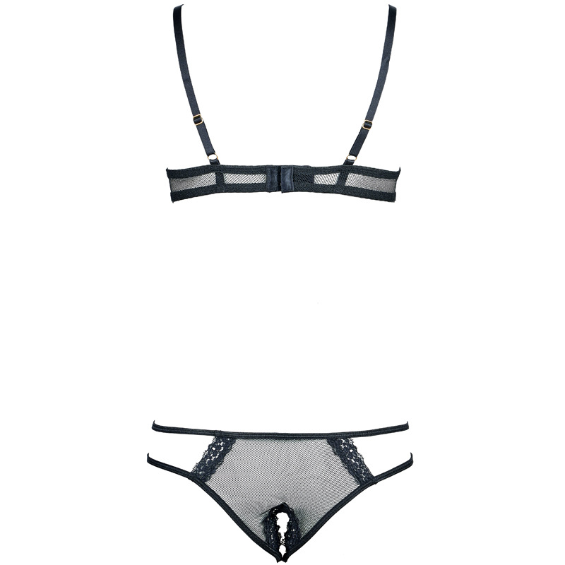 Sexy Black Lace Satin Bra & Panty Set - Hollow Design, Low Waist - Image 3