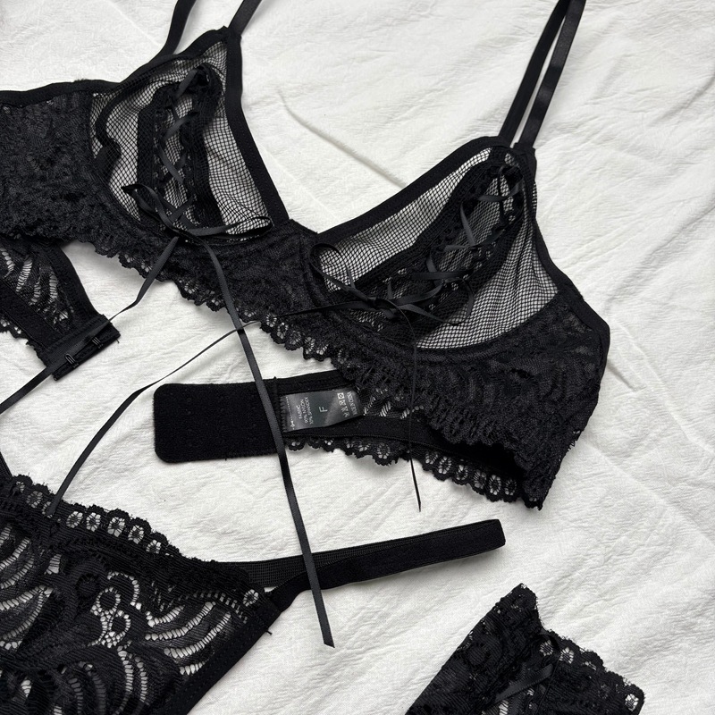 Sexy Diamond Mesh Lace Bralette & Panty Set - Wirefree, Seamless Comfort - Image 2