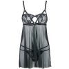 Black Mesh Sheer Embroidered Lingerie Set for Women - Sexy Waist-Cinching Nightdress