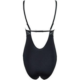 Women’s Black Lace V-Neck Cotton Crotch Bodysuit Jumpsuit