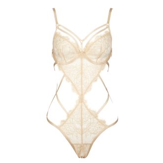 Champagne Gold Lace Cut-Out Jumpsuit with Beautiful Back Detail