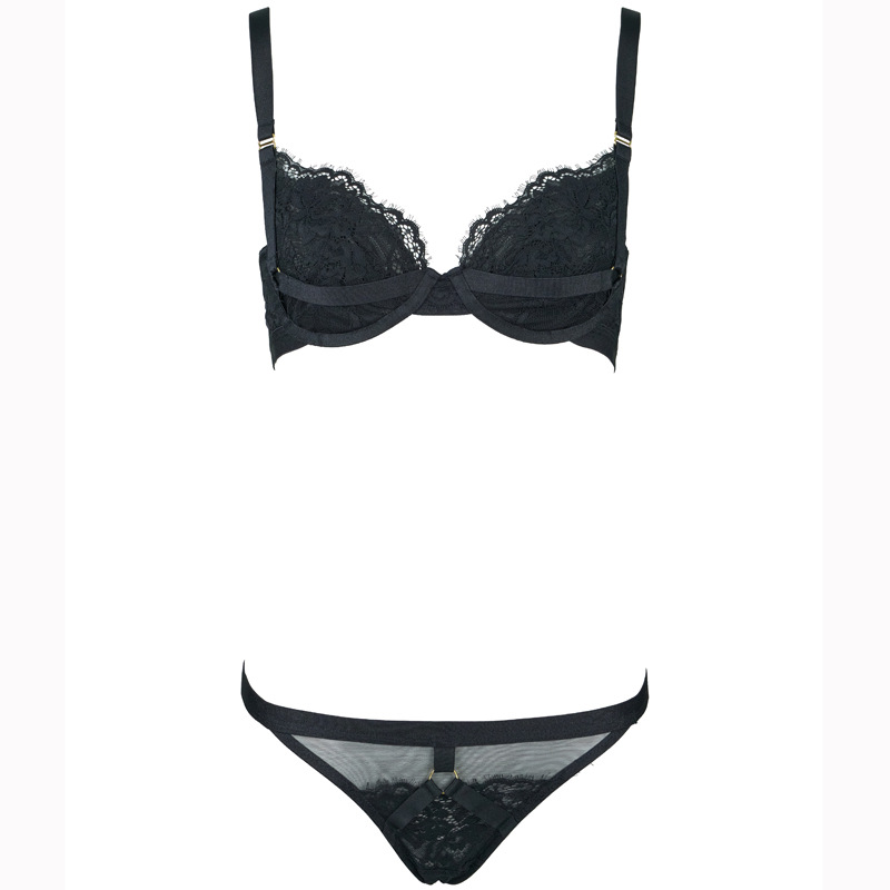 Lace Elastic Memory Wire Double Layer Micro Push-up Bra Set - Image 5