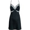 Black Heart Embroidered Mesh Satin Nightgown with Detachable Bra