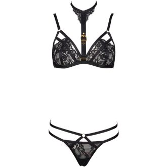 Sexy Lace Lingerie Set: Detachable Halter Bra, Thong & Garter Belt