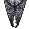 Women's Black Elastic Lace Deep V Halter Backless Jumpsuit with Open Crotch
