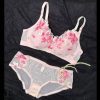 Laser Embroidered Wire-Free Breathable Cotton Bra Set with Thin Mesh Splicing