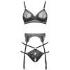 Black Lace See-Through Mesh Sexy Jumpsuit Nightdress with Triangle Cups & Garter