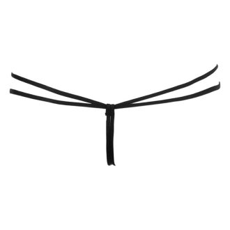 Black Embroidered Hollow-out Low Waist Open Crotch Panties with Letter Ring